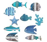 HINGTAI 10 Pcs Vintage Beach Wall Decor Wooden Fish with Dot Glue, Exquisite & Romantic Nautical Wall, Decorations Supplies for Scene Layout of Ocean Theme Parties, Children's Birthday Parties