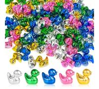 HINGTAI 100Pcs Mini Resin Ducks for Decor, 5 Colors Tiny Electroplate Duck Figurines for Desktop, Office, Cake Decoration DIY Charms & Creative DIY Party Gift Ideas
