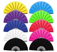 HINGTAI 10Pcs Folding Hand Fan Bulk, Popping Clacking Fans for Line Dancing Mix Color Classic Style Decorative Handheld for Performance Dance Wedding Party Dance Enthusiasts