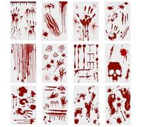 HINGTAI 12Pcs Halloween Red Blood Handprints Car Decor Stickers, Weatherproof PP Film, Easy to Apply & Remove, Suitable for Metal, Plastic, Glass Surfaces