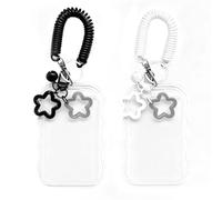 HINGTAI 2Pcs Cute Black and White Photo Album Keychains, Cute Photocard Holder Supplies for Bus Student Card Photo Protector Personalized Trendy Storage Decorations