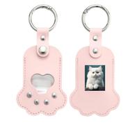 HINGTAI 2Pcs Pet Hair Keychain - Refillable Memorial Charm for Cat & Dog Fur, Photos - Leather Keepsake Gift for Pet Owners - Paw-Shaped Keychain & Bag Accessory (Pink)