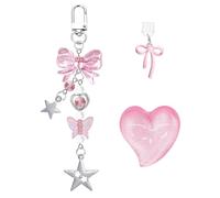 HINGTAI 3Pcs Cute Charms Set for Kindle, Heart Grip Holder & Chains with Anti-Dust Plug, Dust Plug Charm Accessories for Type C/USB C, Gift for Book Lovers to Relieve Hand Fatigue Pink