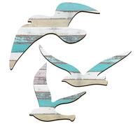 HINGTAI 3Pcs Wood Seagull Beach Wall Art, Nautical Self-adhesive Seagull Decor for Home Bedroom Living Room