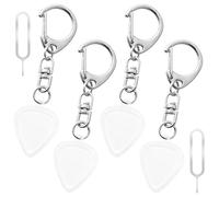 HINGTAI 4Pcs Transparent Acrylic Guitar Pick Holder Keychain with Card Pin, Portable Guitar Amp Key Holder Pick Display for Easy Identification for People Who like Music