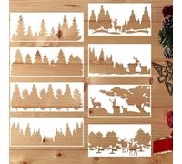 HINGTAI 8 Pcs Christmas Wall Stencils,Reusable Stencils for Painting on Wood,Winter Tree Paint Wall Stencils Fabric Furniture Art Crafts Tree Drawing Stencils for Painting on Wood Walls