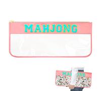 HINGTAI American Mahjong Bag - Transparent Case Tile Holder Rack Bag with Gold Zipper for Tiles Storage, Clear Mahjong Gifts Accessories Storage Pouch Travel, Case Only