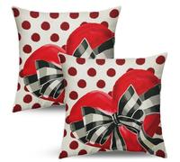 HINGTAI Bow Decoration Heart Pillow Pillowcase Sofa Decoration, Valentines Day Pillow Cover 18x18 Inch Set of 2, Red Heart Pillow, Red Pillows for Wedding Home Decoration Polka Dot Bow Romantic Decor