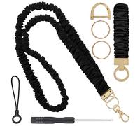 HINGTAI Wristband and Neck Strap Set Headband Employee Identification Lanyard, Practical & Stylish Black Scrunchie Lanyard Decorations Supplies for Women Ladies