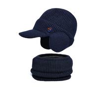HINGTAT 2 Pieces Winter Beanie Hat Warm Earflap Hat Knitted Newsboy Hat with Visor for Men Outdoor Activity Scarf Set Wool Warm Knitted hat Thick Fleece Lining Winter hat & Scarf for Men and Women