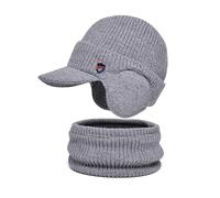 HINGTAT 2 Pieces Winter Beanie Hat Warm Earflap Hat Knitted Newsboy Hat with Visor for Men Outdoor Activity Scarf Set Wool Warm Knitted hat Thick Fleece Lining Winter hat & Scarf for Men and Women