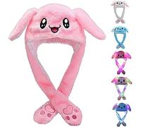 HINGTAT Bunny Ears Funny Plush Bunny Hats Moving Jumping Rabbit Cap Plush Animal Ear Hat Pressing Pop Up Cute Rabbit Animal Cap for Women Girls Dress up Cosplay Costume Christmas Birthday Party Gifts