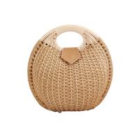 HINGTAT Circle Rattan Bag Bohemian Rattan Bag Handmade Round Woven Bag for Woman Fashionable Woven Bag Summer Beach Bag Classical Rattan Shoulder Bag Chic Straw Bag