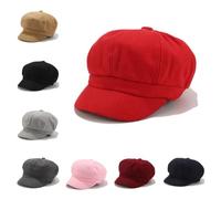 HINGTAT Fashion Heritage Traditions Wool Tweed Panel Peak Newsboy Style Cap Beret Hats Paperboy Gatsby Hat Octagonal Cap for Man and Women Girls Black