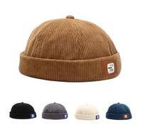 HINGTAT Men's Skullies Beanies Docker Hat Men Trawler Fisherman Beanie Brimless Cap Rolled Cuff Retro Sailor Cap Khaki