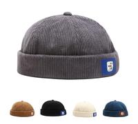 HINGTAT Men's Skullies Beanies Docker Hat Men Trawler Fisherman Beanie Brimless Cap Rolled Cuff Retro Sailor Cap Grey