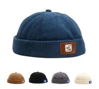 HINGTAT Men's Skullies Beanies Docker Hat Men Trawler Fisherman Beanie Brimless Cap Rolled Cuff Retro Sailor Cap Blue