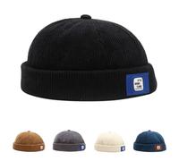 HINGTAT Men's Skullies Beanies Docker Hat Men Trawler Fisherman Beanie Brimless Cap Rolled Cuff Retro Sailor Cap Black