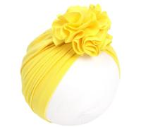 HINGTAT Newborn Baby Turban Big Flower Hat Cotton Soft Breathable Headwrap with Cute Nursery Warm Indian Beanies Elastic Stretchy Pullover Hat for Infants Toddlers Solid Color (Yellow)