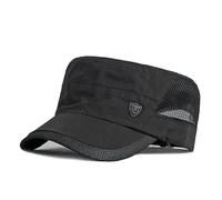 HINGTAT Unisex Cadet Army Cap Summer Mesh Breathable Military Corps Hat Flat Top Cap Adjustable Classic Baseball Cap Black