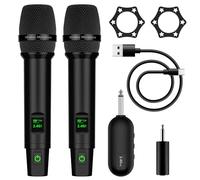 HINGTAT Wireless Microphone, 2.4GHz Rechargeable Cordless Microphone System Set with 6.35MM(1/4") and 3.5MM(1/8") Rechargeable Receiver for Karaoke Singing, Church, Speech, Wedding, PA System