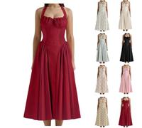 HINGTAT Women's Floral Dress Summer Halter Neck Print Elegant Princess Silhouette with Lace Trim High Waist Slim Fit and Flared Hem for Beach Outdoor or Casual Occasions