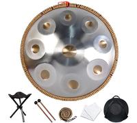 hinhoo 18-Inch G Minor Handpan Drum for Adults, 440Hz 9 Notes Kurd Hand Drum with Soft Bag, Mallet, Braid, Stand and Dust Cloth(Goldeye)