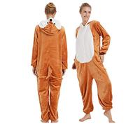 HINIUPI Adult Pajama Plush Onesies Unisex Party Halloween Animal Costume Fox XL Orange