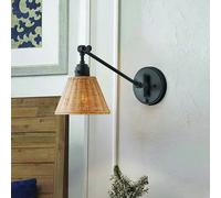 HINKLEY Arti wall light, black/natural, rattan, steel