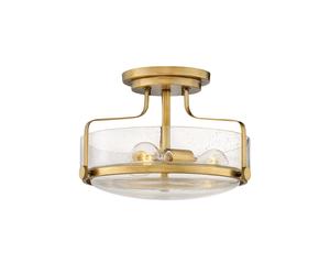Hinkley Harper 3 Light Small Glass Semi-Flush Ceiling Fitting In Brass Finish