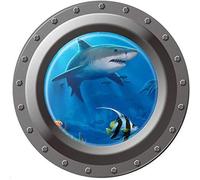Hinleise Shark Ocean View Wall Sticker 3D Porthole Window Kids Room Home Decor Art Wall Decoration