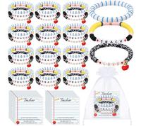 Hinly 12 Sets Teacher Appreation Gifts Pencil Stackable Bracelets Back to School Teacher Bracelet Set Birthday Christmas Thanksgiving Thank You Gifts for Teachers Graduation Cute Charm Jewelry Gift