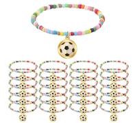 Hinly 24 Pcs Softball Soccer Basketball Volleyball Football Bracelets Stackable Colorful Beaded Bracelets Gifts Bulk for Team(Soccer)