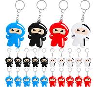 Hinly 24 Pieces Ninja Key Chains Cartoon Samurai Key Chains Warrior Figurine Keychain Ninja Shaped Soft Rubber Keychains Mini Warrior Backpack Keyring for Ninja Warrior Themed Party Birthday Supplies