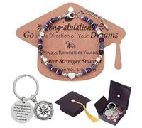 Hinly 4 Pcs 2026 Graduation Bracelets Gift for Her New Adventure Begin Bracelets Compass Keychain Grad Cap Box for Women, Lapis Lazuli, the bracelet is one size fits all.