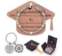 Hinly 4 Pcs 2026 Graduation Bracelets Gift for Her New Adventure Begin Bracelets Compass Keychain Grad Cap Box for Women, Amazonite, the bracelet is one size fits all.