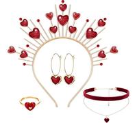 Hinly 4 Pcs Halloween Queen Costume Accessories Set Includes Hearts Headband Earrings Necklace Ring for Women Cosplay Party