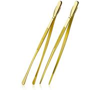 HINMAY 2 Pcs 12-Inch Cooking Tweezers Stainless Steel, Straight Food Tweezers, Professional Kitchen Tweezers for Cooking Repairing and BBQ (Gold)
