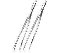 HINMAY 2 Pcs 12-Inch Cooking Tweezers, Stainless Steel, Straight, Professional Kitchen Tweezers for Cooking, Repairing and BBQ (Silver)