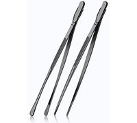 HINMAY 2 Pcs 12-Inch Cooking Tweezers, Stainless Steel, Straight, Professional Kitchen Tweezers for Cooking, Repairing and BBQ (Black)