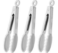 HINMAY 7-Inch Mini Tongs with Silicone Tips Small Salad Tongs Kids Serving Tongs, Set of 3 (White)