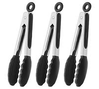 HINMAY Small Tongs with Silicone Tips 7-Inch Kitchen Tongs Mini Food Tongs, Set of 3 (Black)