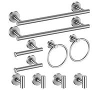 Hinmood Bathroom Hardware Set 10 Pieces, SUS 304 Stainless Steel Towel Bar Set Includes 2 Packs 16 inch Towel Bar, 4 Packs Towel Hook, 2 Packs Towel Ring, 2 Packs Toilet Paper Holder