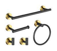Hinmood Bathroom Hardware Set Black Golden 5 Pieces Bathroom Accessory