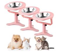 HINNVCL 3 Pcs Elevated Cat Bowls Adjustable Cat Bowl Stand, Non-Slip Raised Cat Bowls Stainless Steel Raised Cat Bowls with 15°Tilted Stand for Cats and Puppy