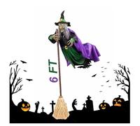 HINNVCL Halloween Decorations Outdoor, 6 FT Animated Hovering Witch Animatronics, Witch Halloween Decorations, Animatronics Halloween Props with Eyes Lights, Scary Props House Decor for Garden Yard