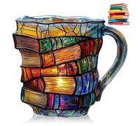 HINNVCL Unique Painted Book Mug Novelty 3D Painted Books Coffee Mug, Colorful Acrylic Books Stack Shaped Coffee Cup Gifts, for Literature Lovers Book Lovers Readers Librarians Writers