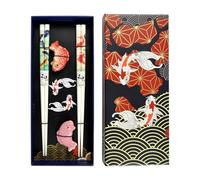 Hinomaru Collection 2 Pair Japanese Asian Bamboo Chopsticks Gift Set with Chopsticks Rest and Chopsticks In Double Pairs In Gift Box Packaging (Koi Fish)