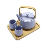 Hinomaru Collection Modern Minimalist Ceramic Tea Set with 20 fl oz Teapot with Bamboo Handle, 2 Cups, Serving Tray Matte Glazed Finish in Gift Box (Lavender Blue)
