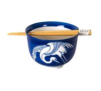 Hinomaru Collection Quality Japanese Multi Purpose Ramen Udon Noodle Rice Tayo Bowl with Chopsticks Gift Set 5 Inch Diameter (Blue Crane)
